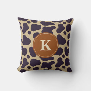 Monogram  Brown Black  Cow Print and Teal Accents  Cushion