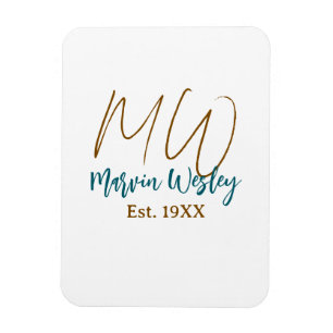 Monogram brown blue turquoise est.year simple mini magnet