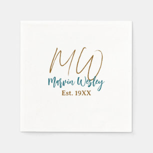 Monogram brown blue turquoise est.year simple mini napkin
