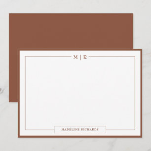 Monogram Brown Border Stationery Card