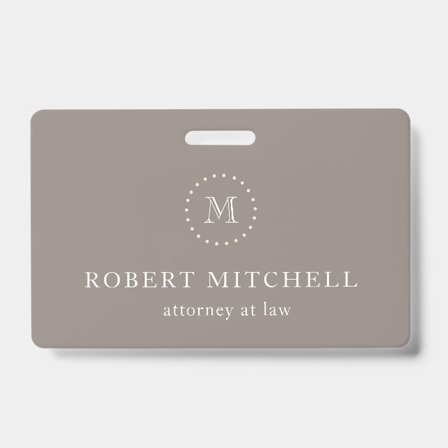 Monogram Brown Elegant Professional Badge ID Badge (Front)