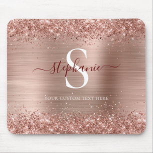 Monogram Brown Faux-Glitter Girly Glam Mouse Pad