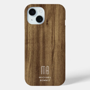 Monogram Brown Faux Wood Texture iPhone 15 Case