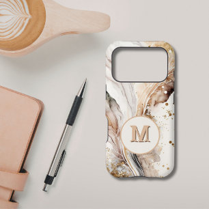 Monogram Brown Gold Marble Luxe Abstract Design