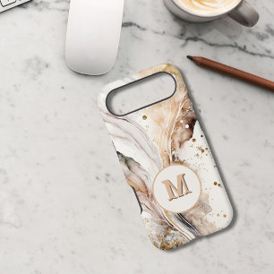 Monogram Brown Gold Marble Luxe Abstract Design
