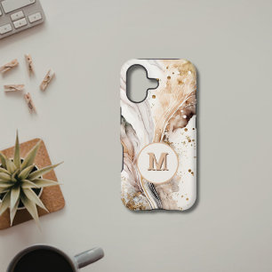 Monogram Brown Gold Marble Luxe Abstract Design