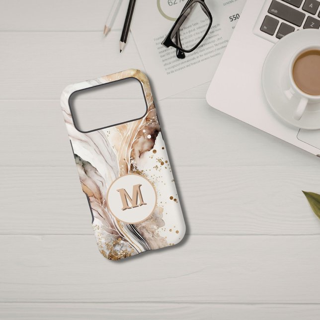 Monogram Brown Gold Marble Luxe Abstract Design (Creator Uploaded)