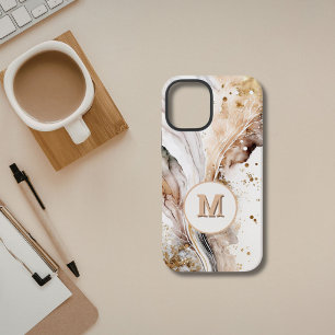 Monogram Brown Gold Marble Luxe Abstract Design iPhone 12 Mini Case