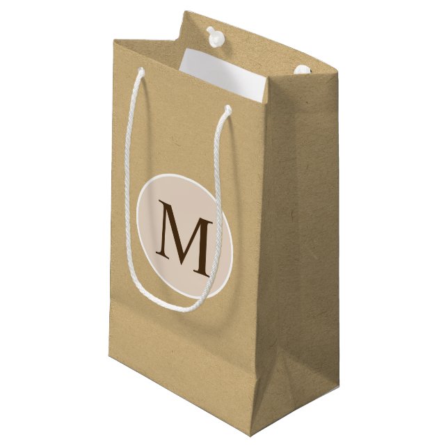 Monogram Brown Kraft Paper Texture Small Gift Bag (Front Angled)