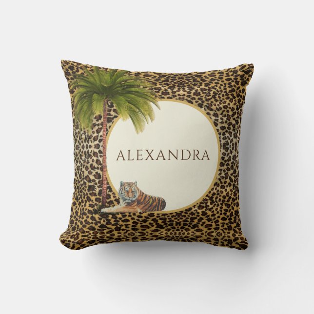 Monogram Brown Leopard Pattern  Elegant Palm Cushion (Front)