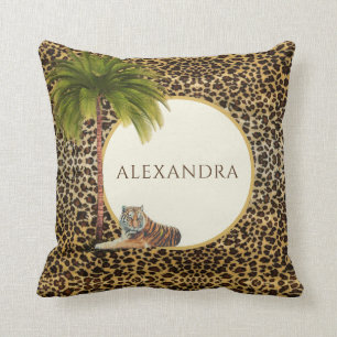 Monogram Brown Leopard Pattern  Elegant Palm Cushion
