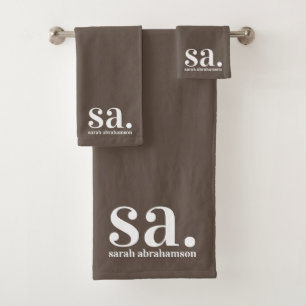 Monogram Brown Minimalist Elegant Bath Towel Set