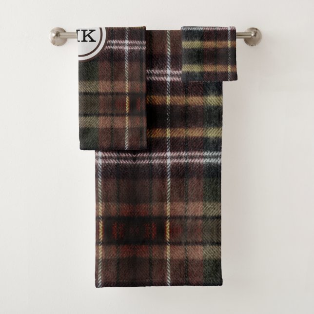 Monogram Brown Plaid  Bath Towel Set (Insitu)