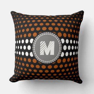Monogram Brown & White Polka Dots Pattern Cushion