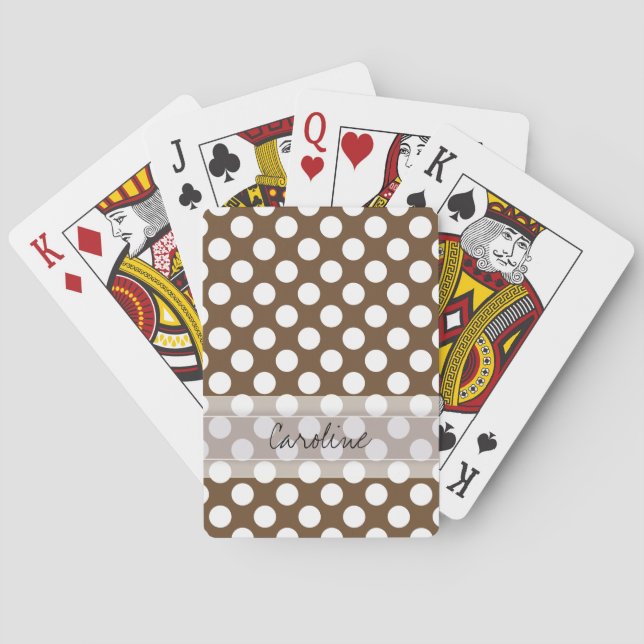 Monogram Brown White Trendy Fun Polka Dot Pattern Playing Cards (Back)