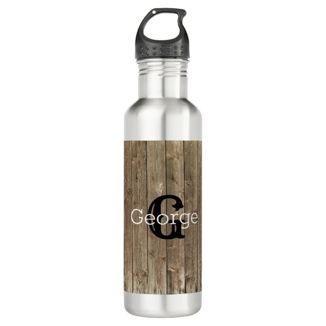 Monogram Brown Wood Handsome Personalised 710 Ml Water Bottle (Front)