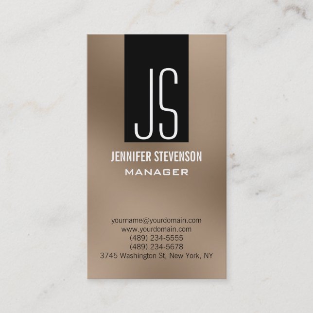 Monogram Browny Beige Black Manager Business Card (Front)