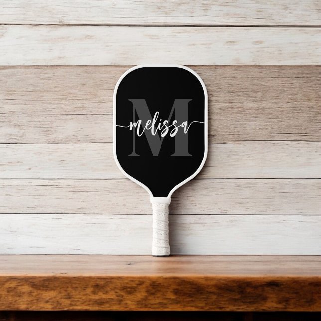 Monogram Brush Calligraphy Black Pickleball Paddle (Creator Uploaded)