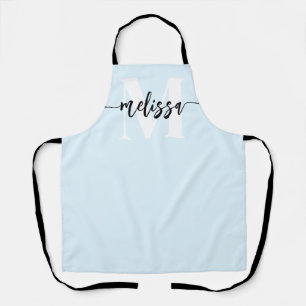 Monogram Brush Calligraphy Blue Apron