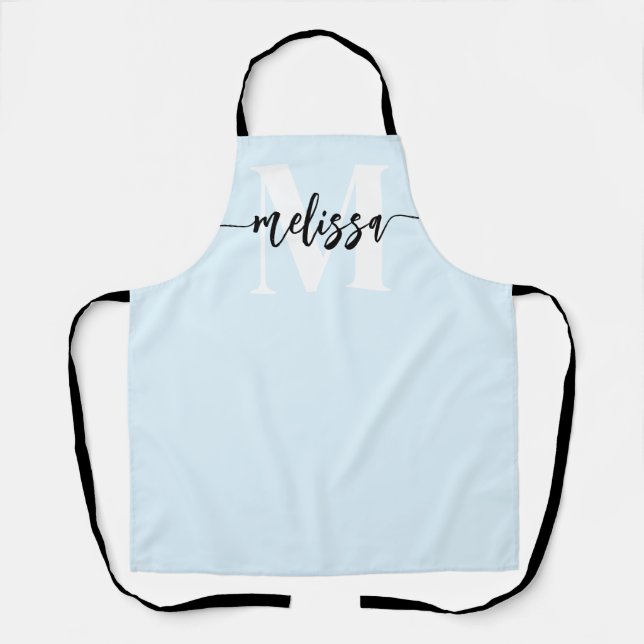Monogram Brush Calligraphy Blue Apron (Front)