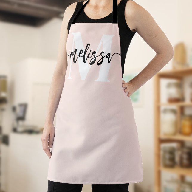 Monogram Brush Calligraphy Blush Pink Apron (Creator Uploaded)