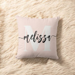 Monogram Brush Calligraphy Blush Pink Cushion<br><div class="desc">Bold serif monogram combined with brush handwritten calligraphy.</div>