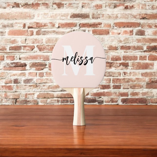 Monogram Brush Calligraphy Blush Pink Ping Pong Paddle (Creator Uploaded)