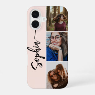 Monogram Brush Calligraphy Photo Blush Pink iPhone 16 Case