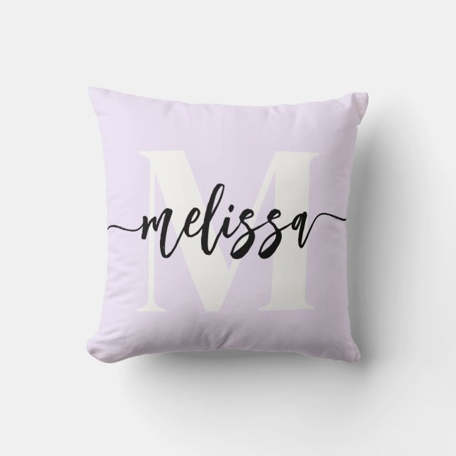 Monogram Brush Calligraphy Purple Cushion (Front)