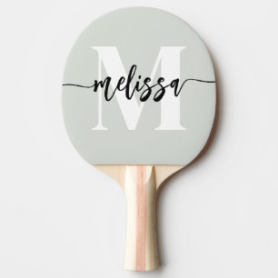 Monogram Brush Calligraphy Sage Green Ping Pong Paddle