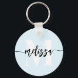 Monogram Brush Handwritten Blue Key Ring<br><div class="desc">Bold serif monogram combined with brush handwritten calligraphy.</div>