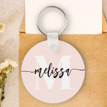 Monogram Brush Handwritten Blush Pink Key Ring<br><div class="desc">Bold serif monogram combined with brush handwritten calligraphy.</div>