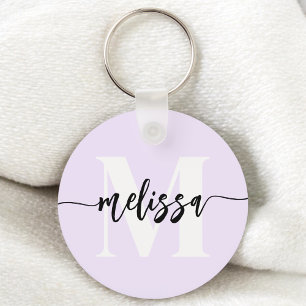 Monogram Brush Handwritten Purple Keychain