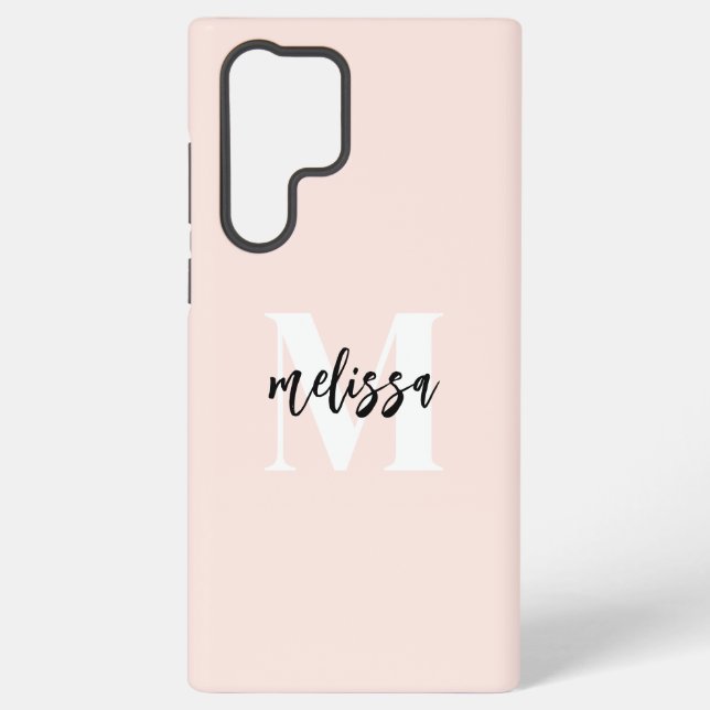 Monogram Brush Script Blush Pink Samsung Galaxy S22 Ultra Case (Back)
