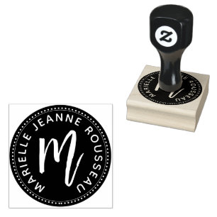 Monogram Brush Script Initial Name Logo Rubber Stamp