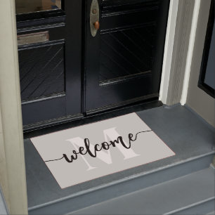 Monogram Brush Script Welcome Sage Green Doormat