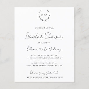 Monogram Budget Bridal Shower Invitation