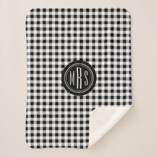 Monogram, Buffalo Check Plaid Black and White Sherpa Blanket