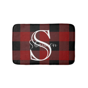 Monogram buffalo plaid bath mat
