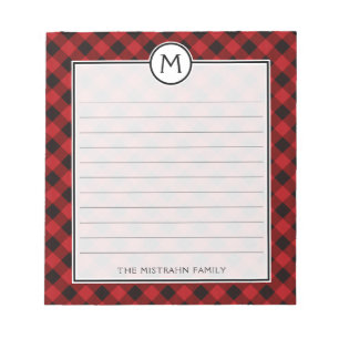 Monogram Buffalo Plaid Red and Black Christmas Notepad