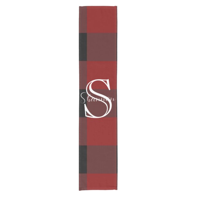Monogram buffalo plaid short table runner (Front)