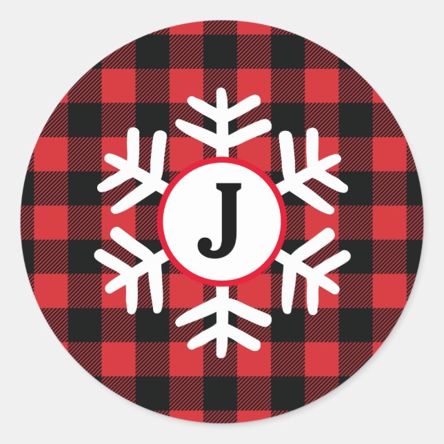Monogram buffalo plaid snowflake Sticker (Front)