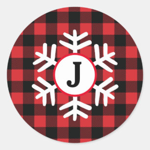 Monogram buffalo plaid snowflake Sticker