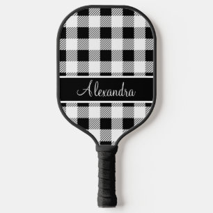 Monogram Buffalo Plaid White and Black Pickleball Pickleball Paddle