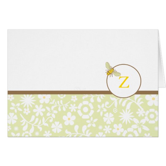 Monogram Bumble Bee Note or Thank You Card