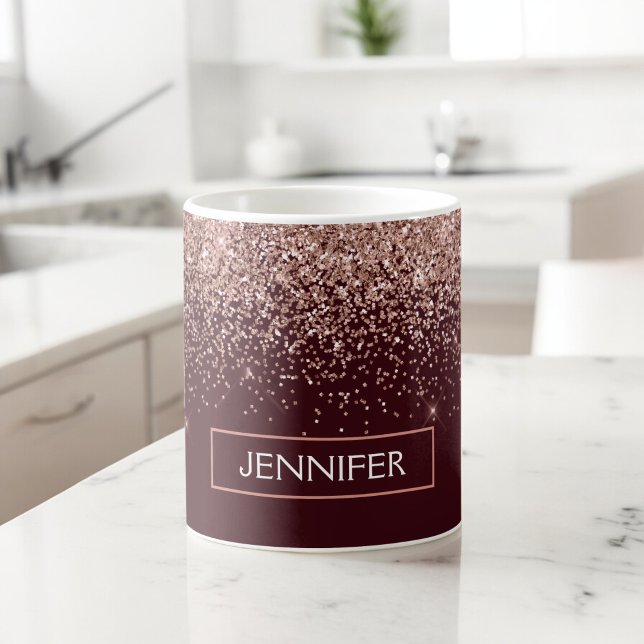 Monogram Burgundy Blush Pink Rose Gold Glitter Coffee Mug (Creator Uploaded)