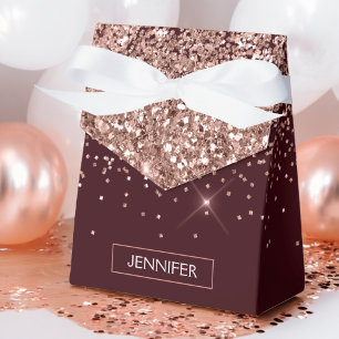 Monogram Burgundy Blush Pink Rose Gold Glitter Favour Box