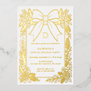 Monogram Burgundy Bow Garland Christmas Party Foil Holiday Card