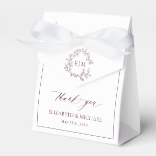 Monogram Burgundy Elegant Wedding Thank You Favour Box