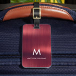 Monogram Burgundy Faux Brushed Metallic Steel Luggage Tag<br><div class="desc">Monogram Burgundy Faux Brushed Metallic Steel Luggage Tag</div>